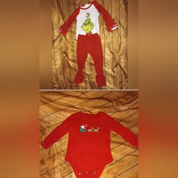Bundle 🎄Grinch 🎁 12m girls shirt and pants set and a Santa 18m onesie - Picture 1 of 12